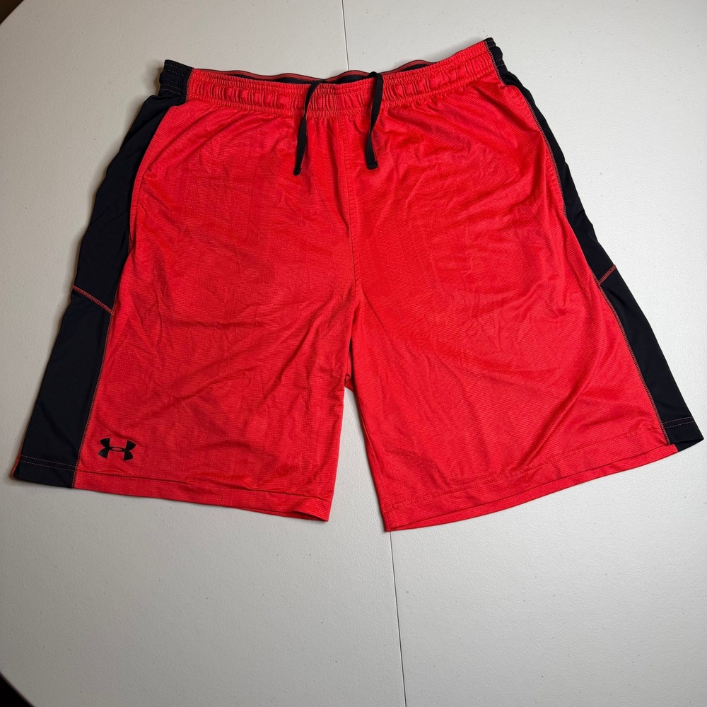 Under Armour HeatGear Mens XL Red Salmon Black Athletic Basketball Shorts